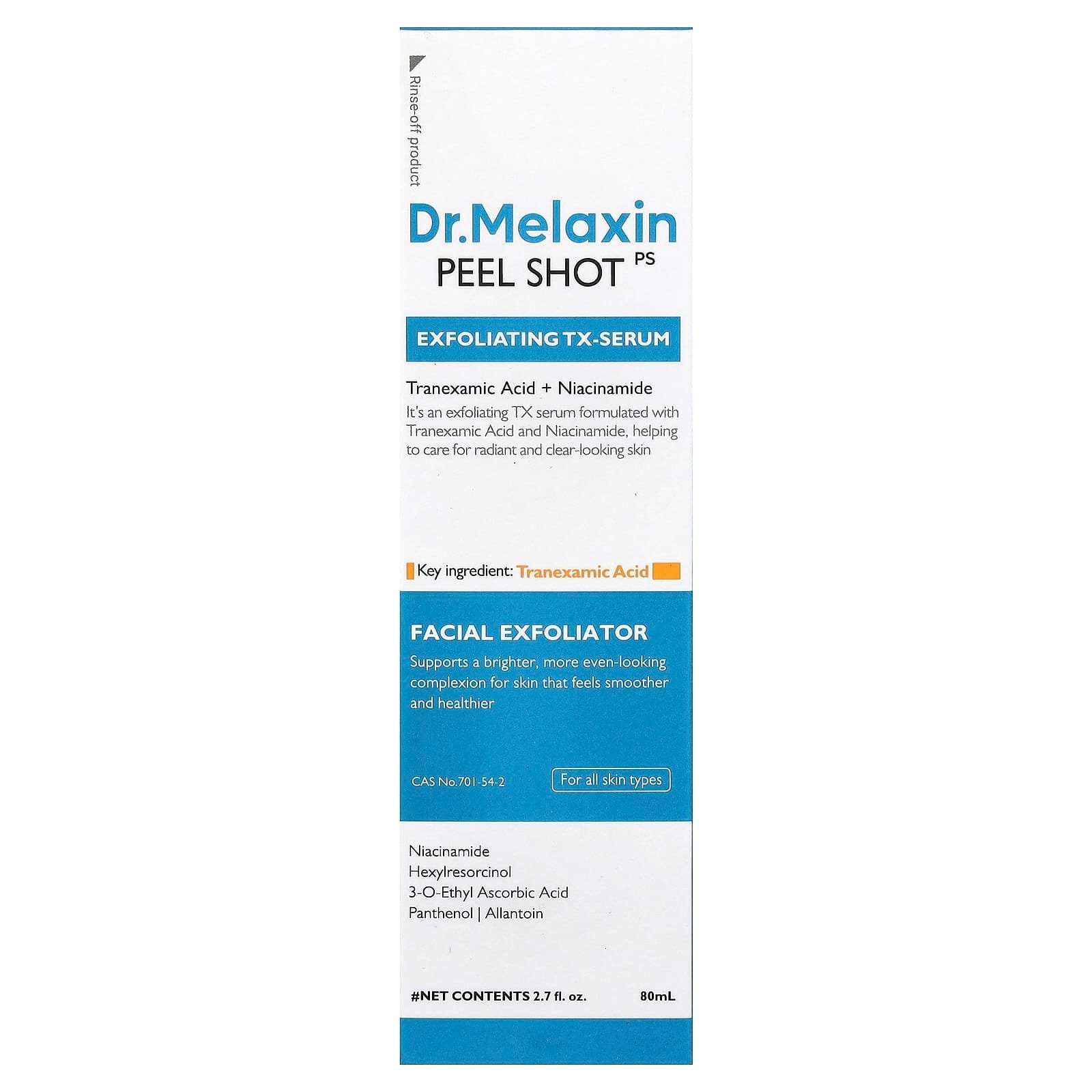 Dr Melaxin Peel Shot, Sérum TX-exfoliant, Pour tous types de peau, 80 ml